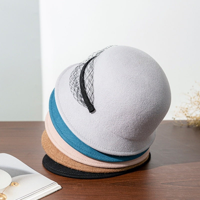 Felt Dome Top Hat with Felt Slat Net Gauze Decoration