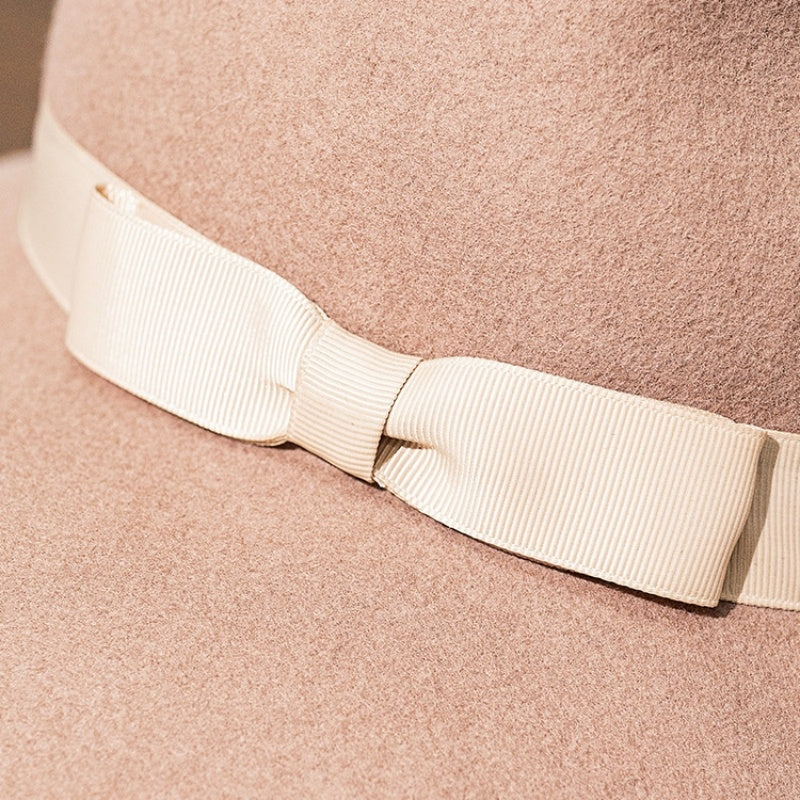 Felt Wide Brim Top Hat with Bow Webbing