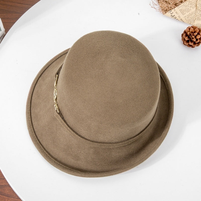Felt Top Hat Rolled Edge with Metal Buckle Decoration
