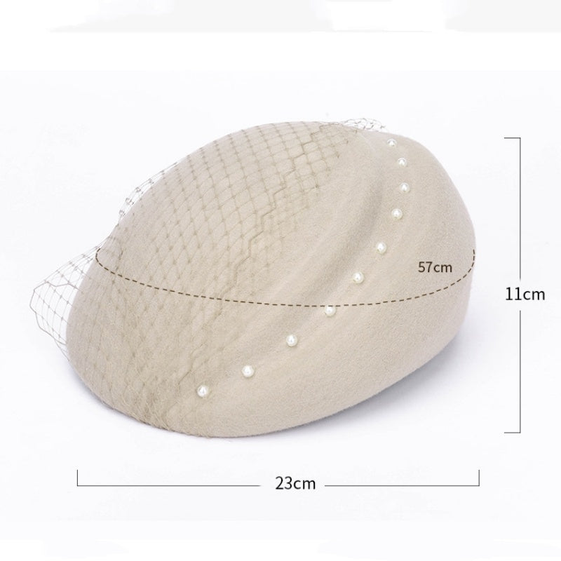 Felt Beret with Pearl and Lace