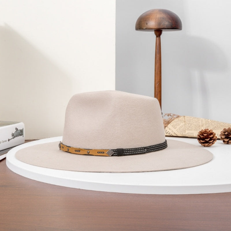 Felt Cowboy Hat with Copper Buckle Leather Strap
