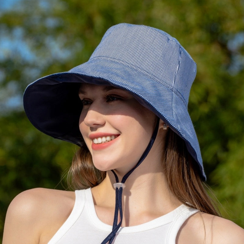 Double-Sided Striped Sun Hat Bucket Hat