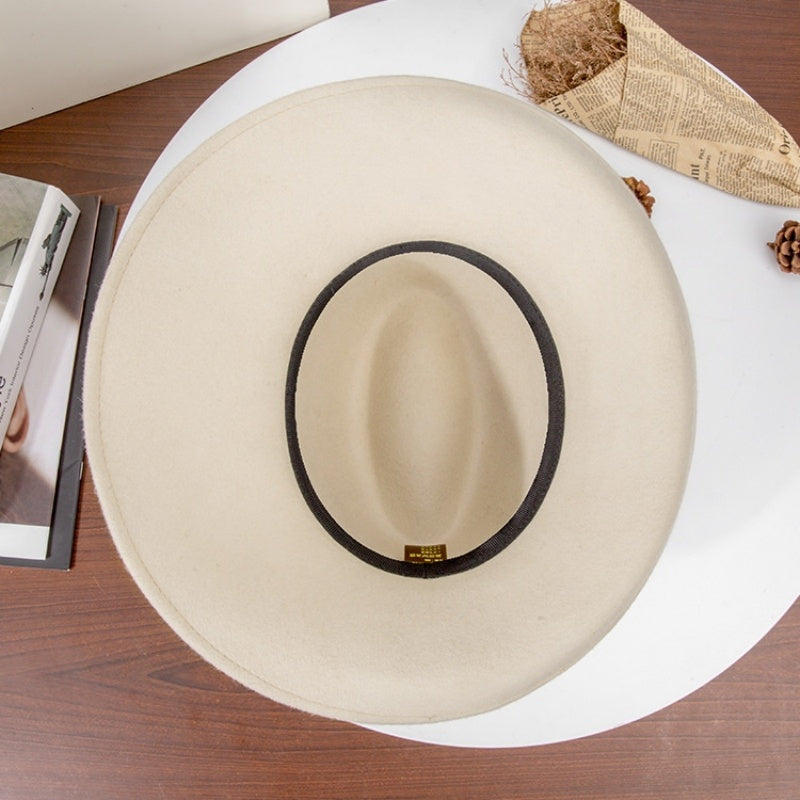 Felt Rolled Edge Wide Brim Top Hat with Felt Flower