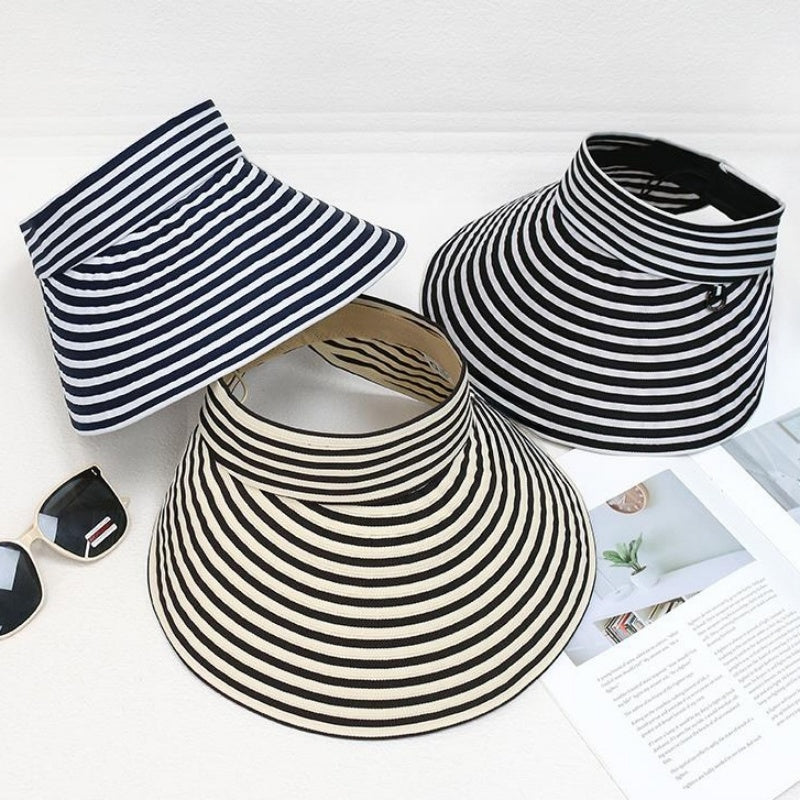 Foldable Striped Sun Hat with Empty Top