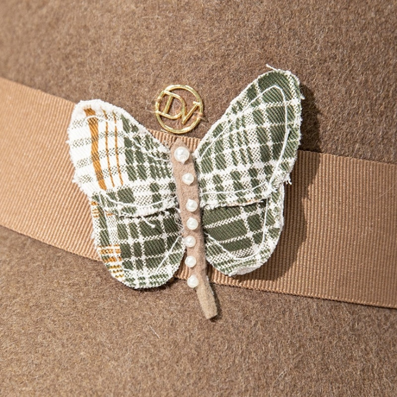 Felt Rolled Edge Top Hat with Butterfly Decoration