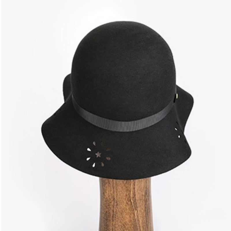 Felt Wide Brim Top Hat with Hollowed-out and Webbing