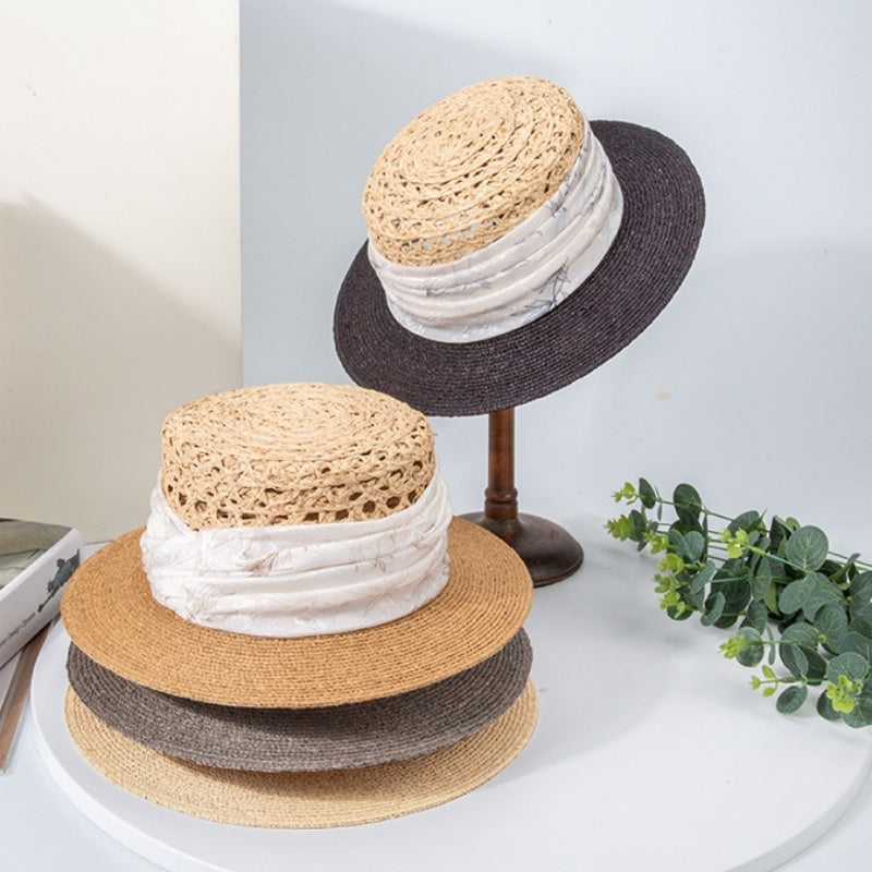 Spliced Color Bowler Hat Sun Hat with Printed Webbing