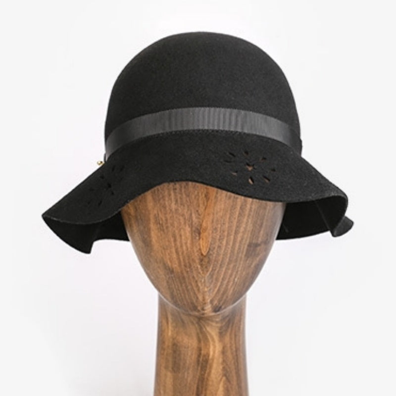Felt Wide Brim Top Hat with Hollowed-out and Webbing