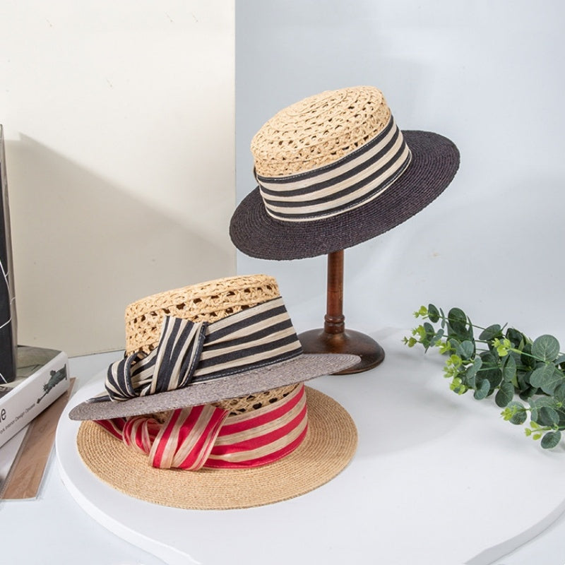 Hollow-carved Top Hat Sun Hat with Bow