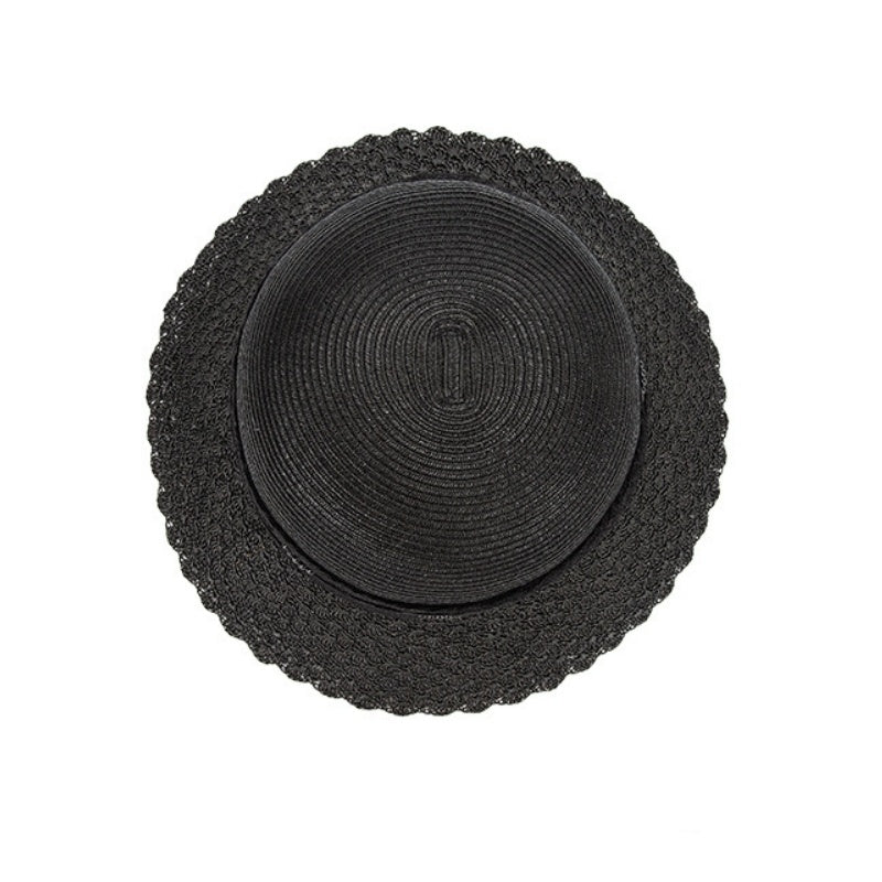 Black Sun Hat Straw Hat with Beads
