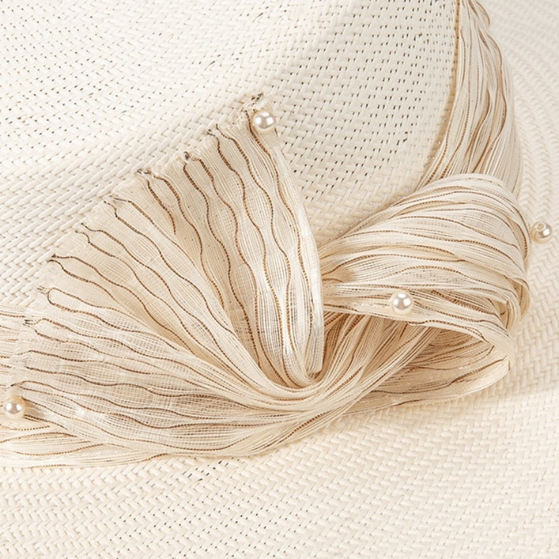 Bowler Hat Sun Hat with Linen Yarn Webbing and Beads