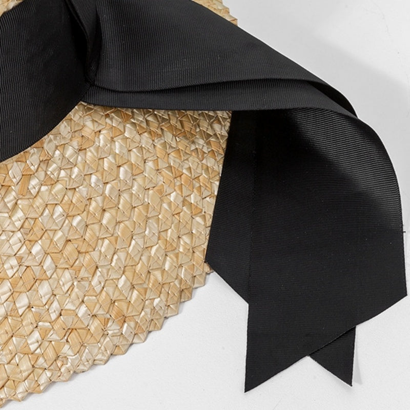 Straw Sun Hat with Black Long Webbing