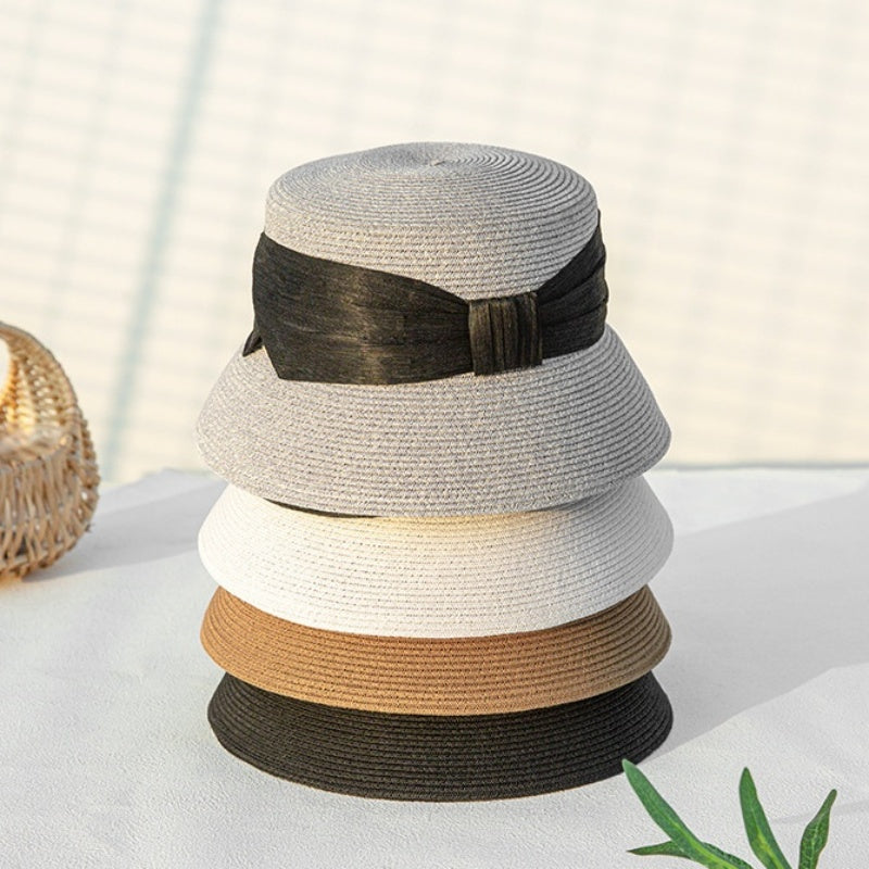 Straw Hat Fisherman Cap with Linen Bow