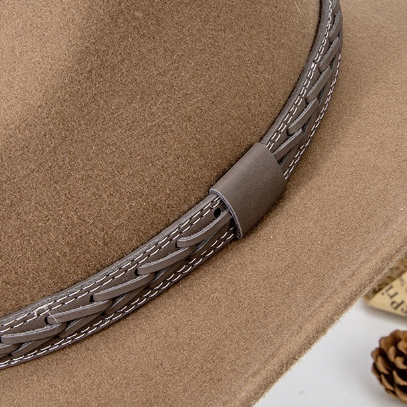 Felt Cowboy Hat with Interwoven Leather Webbing