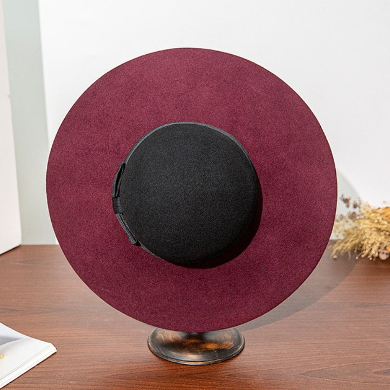 Black and Red Patchwork Felt Top Hat with Bow Webbing
