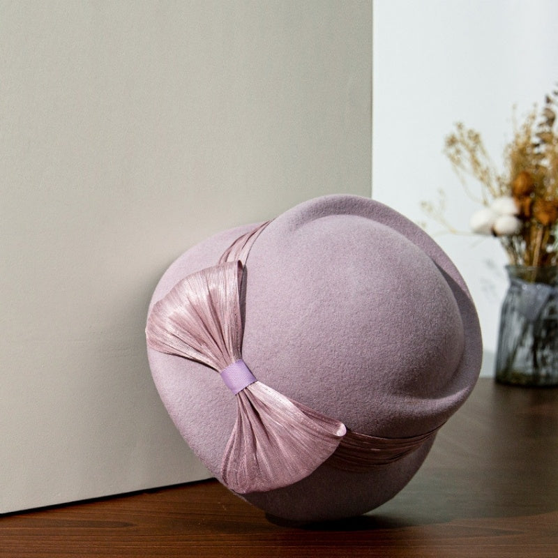 Felt Top Hat with Silk Linen Bow