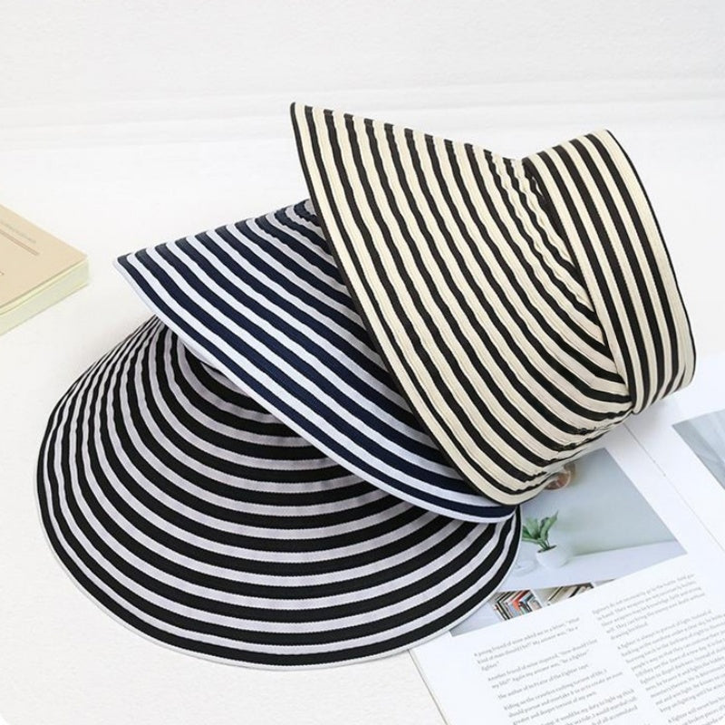 Foldable Striped Sun Hat with Empty Top