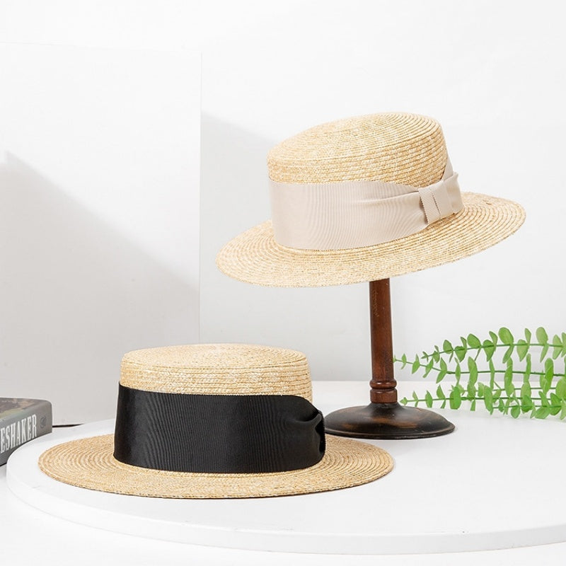 Straw Hat Sun Hat with Bow Cloth Webbing