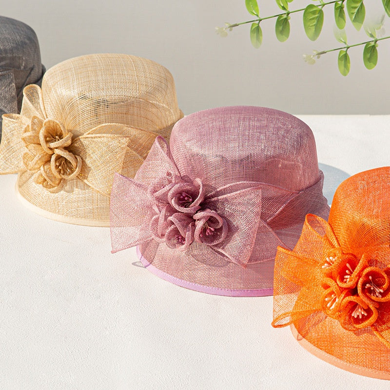 Sun Hat with Flower and Bow Decorations