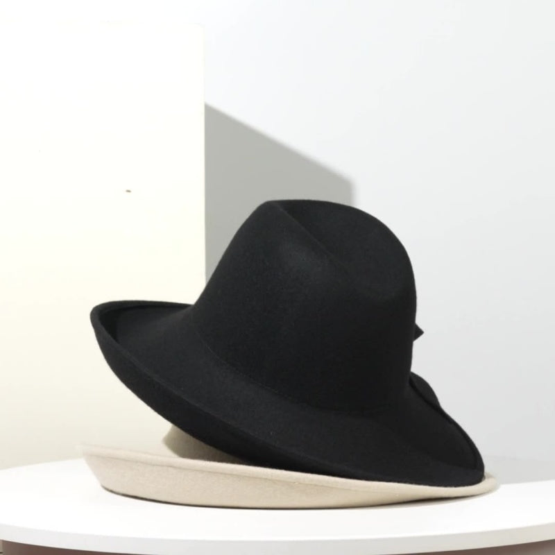 Felt Rolled Edge Wide Brim Top Hat with Felt Flower