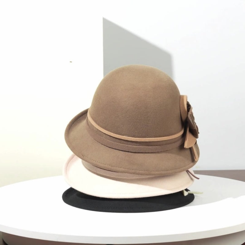 Felt Top Hat with Flower and Zircon Decoration