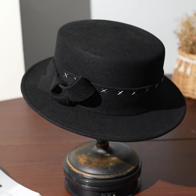 Felt Flat-topped Top Hat with Felt Bow