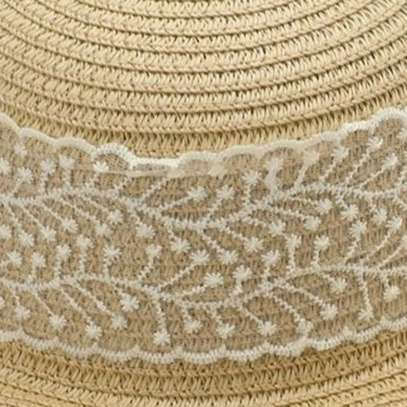 Foldable Straw Hat with Wide Wrinkled Brim