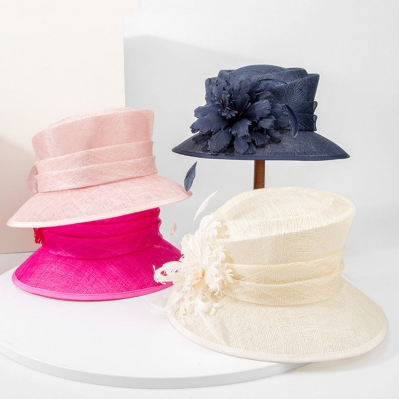 Linen Yarn Top Hat with Floral Decoration