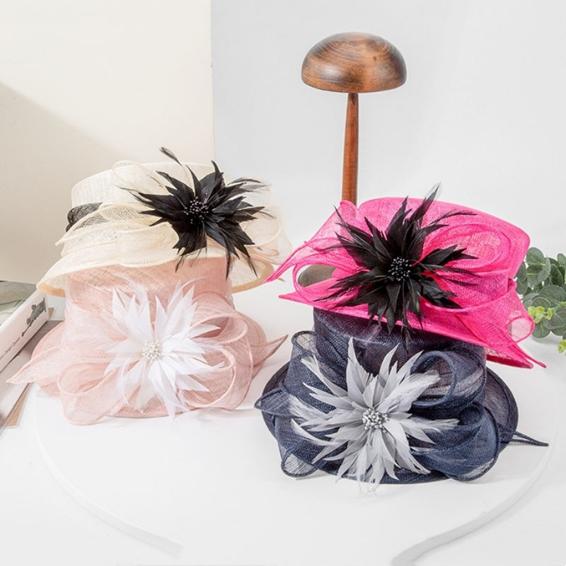 Top Hat with Feather Flower and Bow Decorations