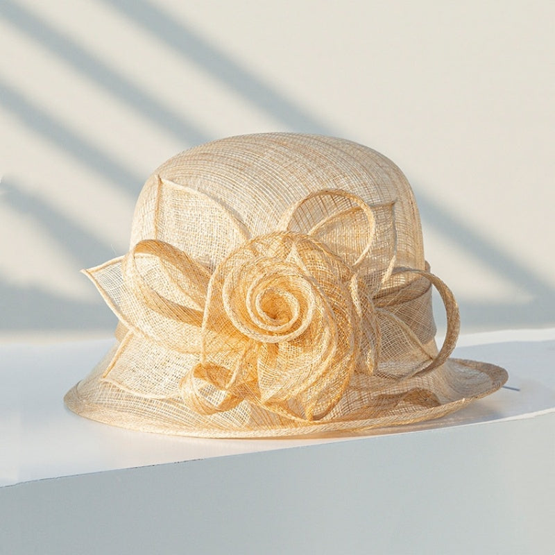 Top Hat Rolled Edge with Handmade Linen Yarn Flowers