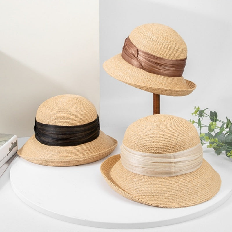 Straw Hat Sun Hat with Linen Webbing