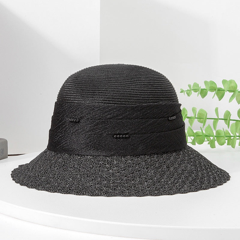 Black Sun Hat Straw Hat with Beads