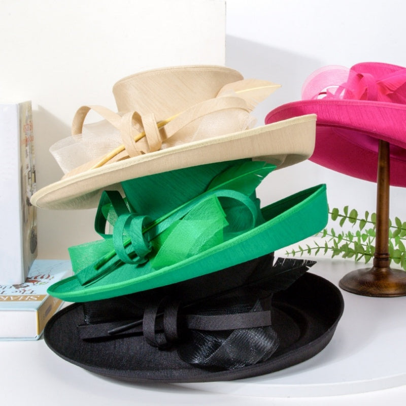 Top Hat Straw Hat with Feathers and Bows