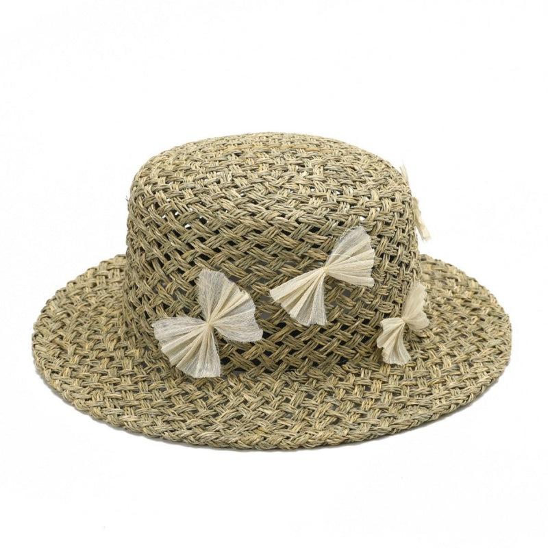 Straw Top Hat with Bow Decoration