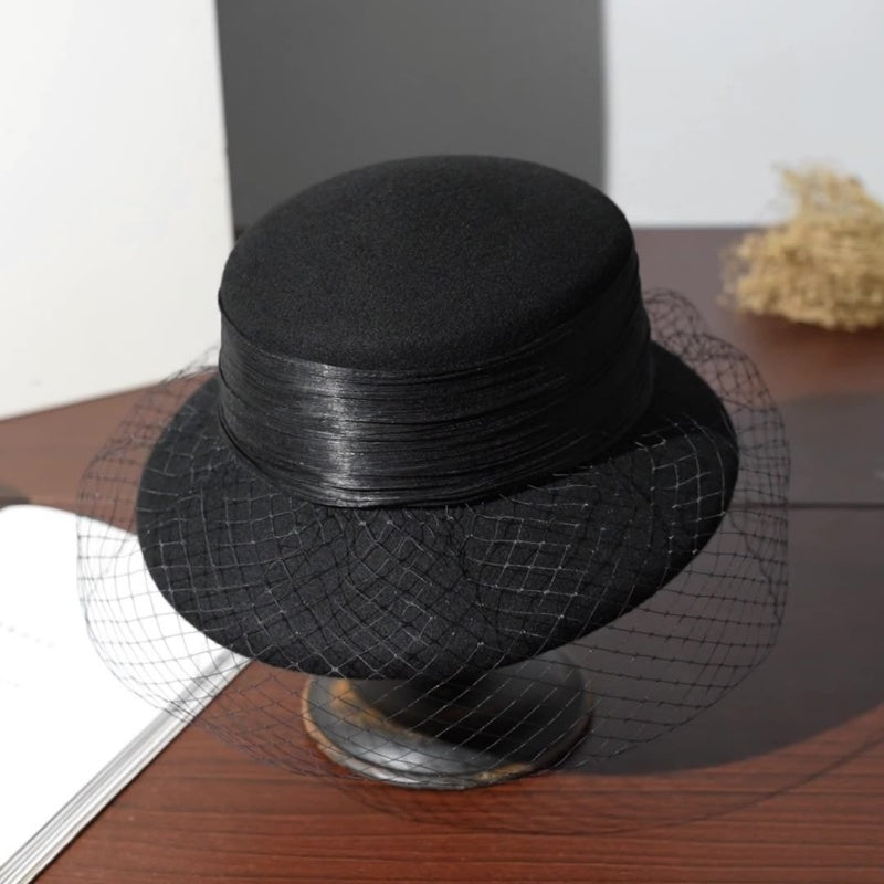 Felt Top Hat with Linen Yarn Webbing and Veil