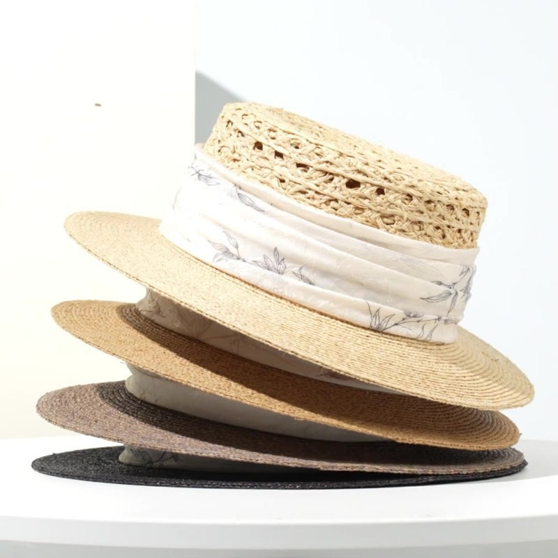Spliced Color Bowler Hat Sun Hat with Printed Webbing