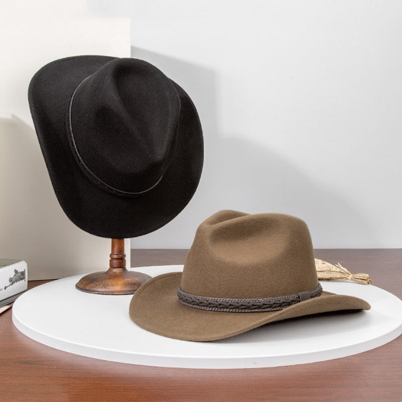 Felt Cowboy Hat with Interwoven Leather Webbing