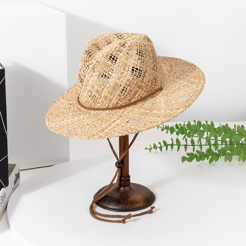Straw Cowboy Hat with Windbreak Rope