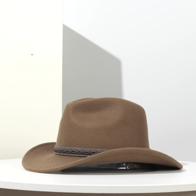 Felt Cowboy Hat with Interwoven Leather Webbing