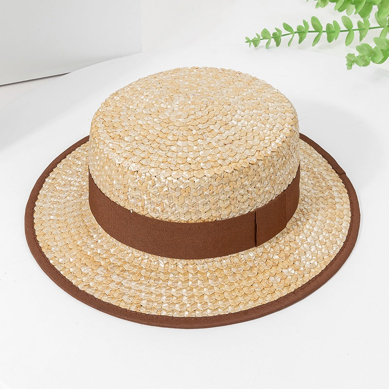 Straw Sun Hat with Brown Webbing