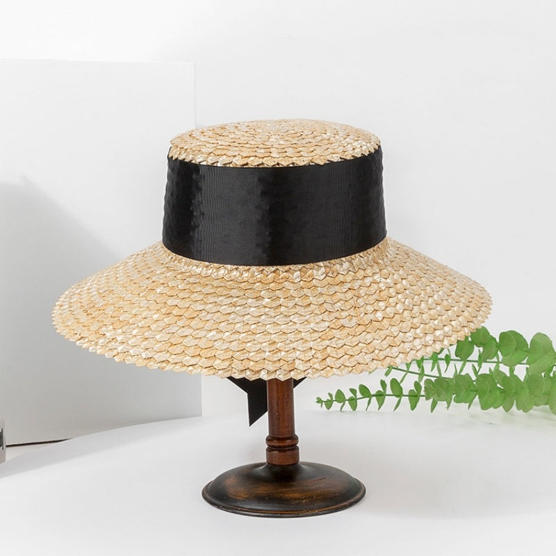 Straw Sun Hat with Black Long Webbing