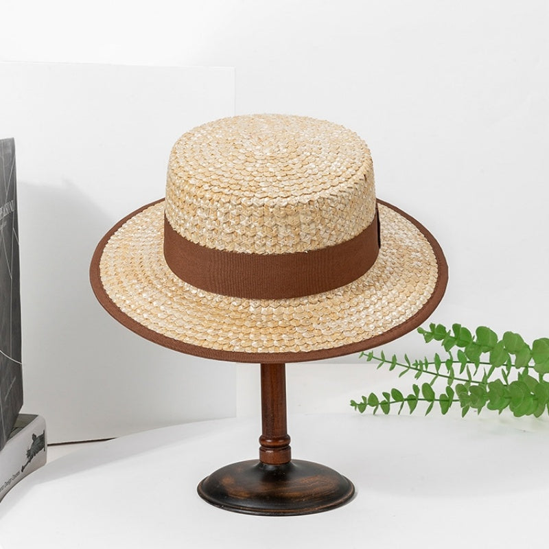 Straw Sun Hat with Brown Webbing