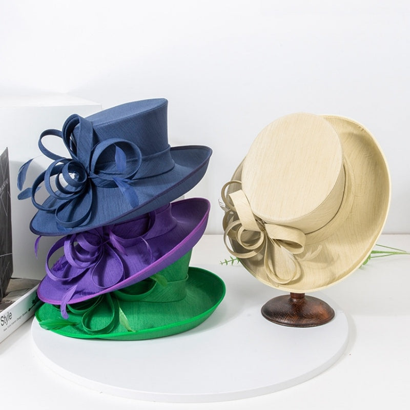 Top Hat Straw Hat with Floral Decoration