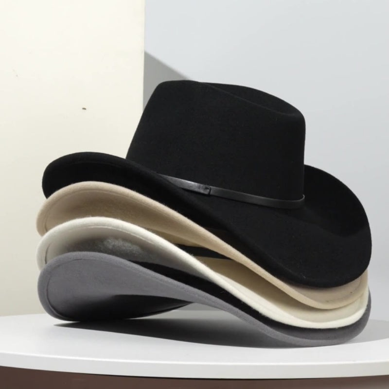 Felt Cowboy Hat with Copper Buckle Leather Strap and Star Decoration
