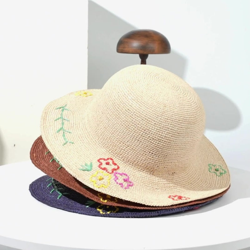 Sun Straw Hat with Colorful Embroidery