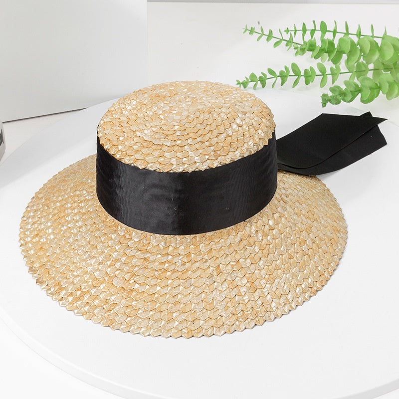 Straw Sun Hat with Black Long Webbing
