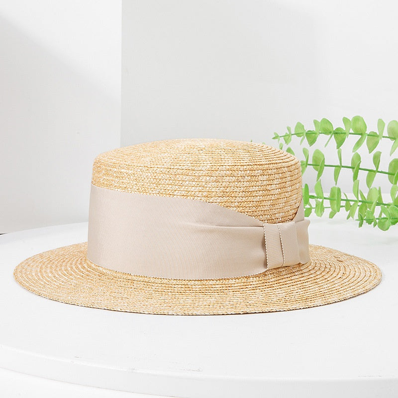 Straw Hat Sun Hat with Bow Cloth Webbing