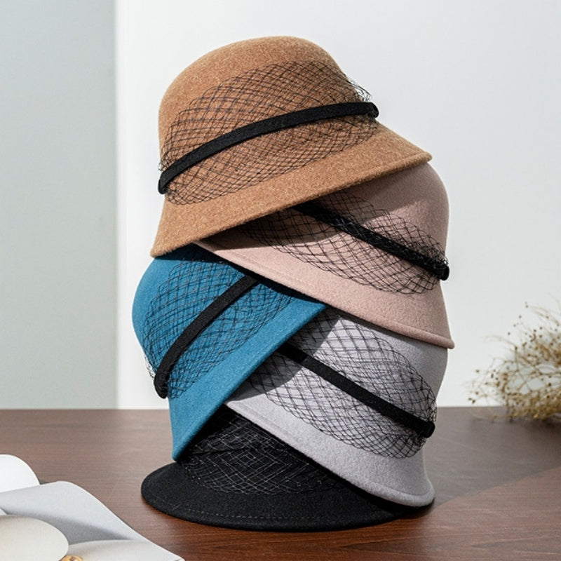 Felt Dome Top Hat with Felt Slat Net Gauze Decoration