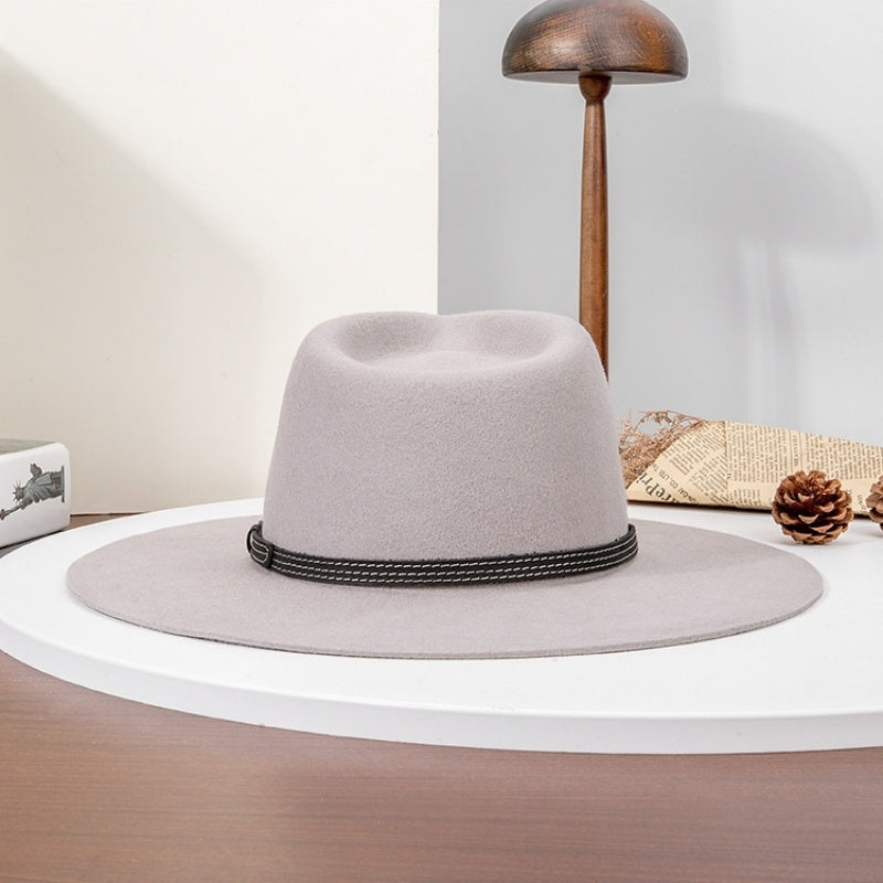 Felt Cowboy Hat with Copper Buckle Leather Strap