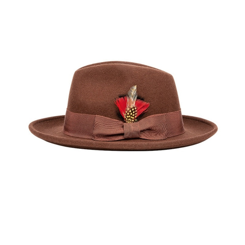 Rolled Edge Felt Top Hat with Feathers and Bow Webbing